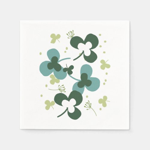 Happy Green Clover Leaves Art II Napkins