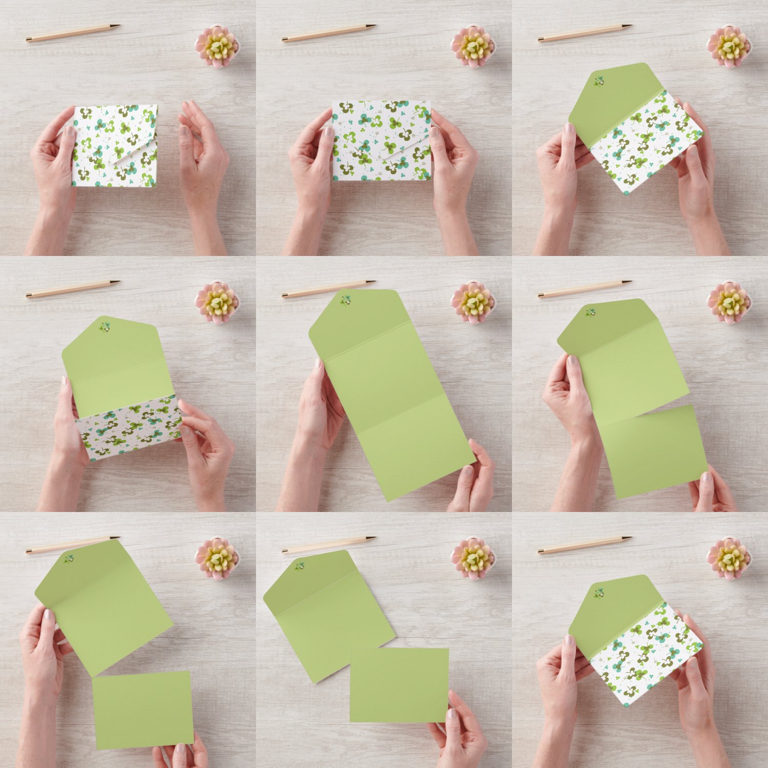 Happy Green Clover Leaves Art Pattern All In One Invitation