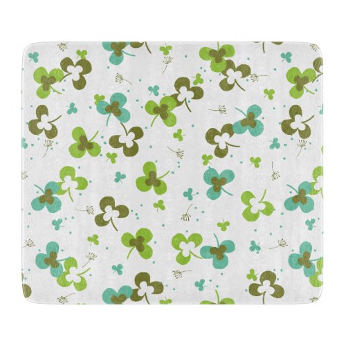 Happy Green Clover Leaves Art Pattern Cutting Board