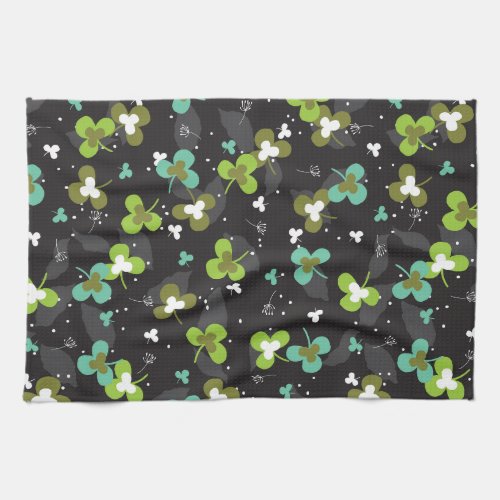 Happy Green Clover Leaves Art Pattern II Kitchen Towel