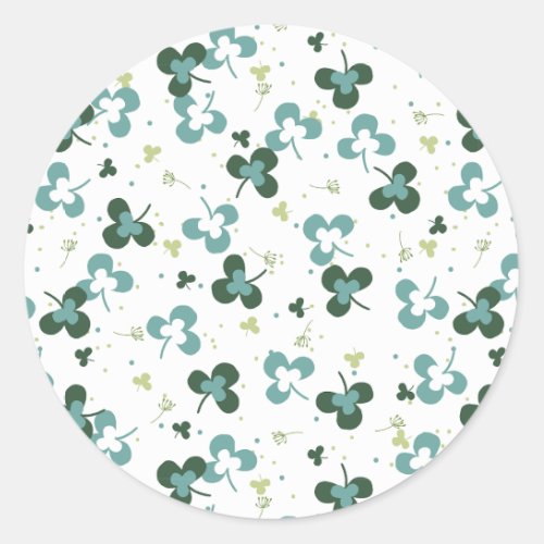 Happy Green Clover Leaves Art Pattern III Classic Round Sticker