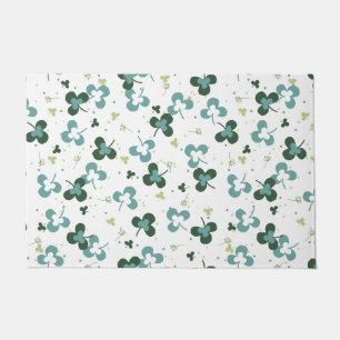 Happy Green Clover Leaves Art Pattern III Doormat