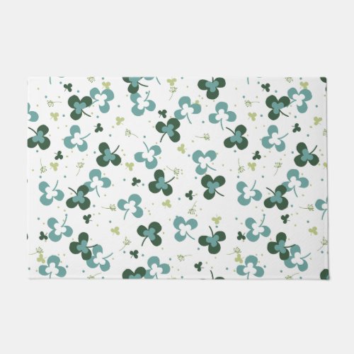 Happy Green Clover Leaves Art Pattern III Doormat