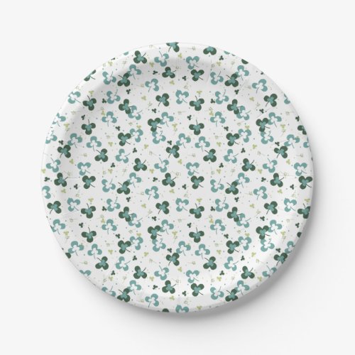 Happy Green Clover Leaves Art Pattern III Paper Plates