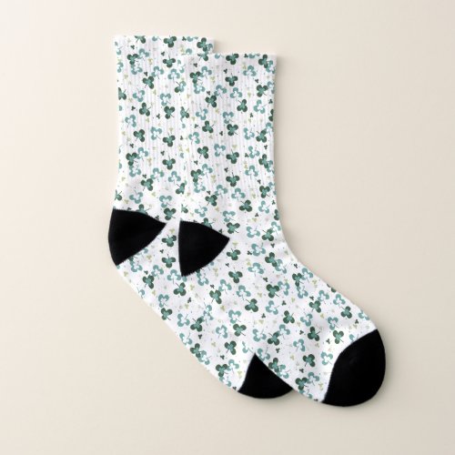 Happy Green Clover Leaves Art Pattern III Socks