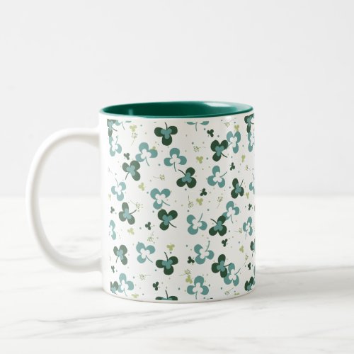 Happy Green Clover Leaves Art Pattern III Two_Tone Coffee Mug