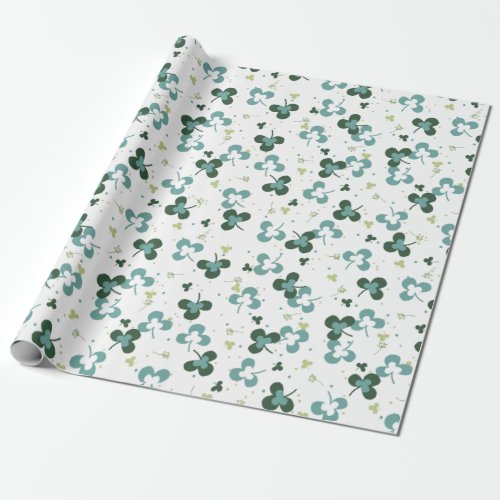 Happy Green Clover Leaves Art Pattern III Wrapping Paper