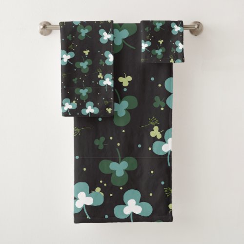 Happy Green Clover Leaves Art Pattern IV Bath Towel Set