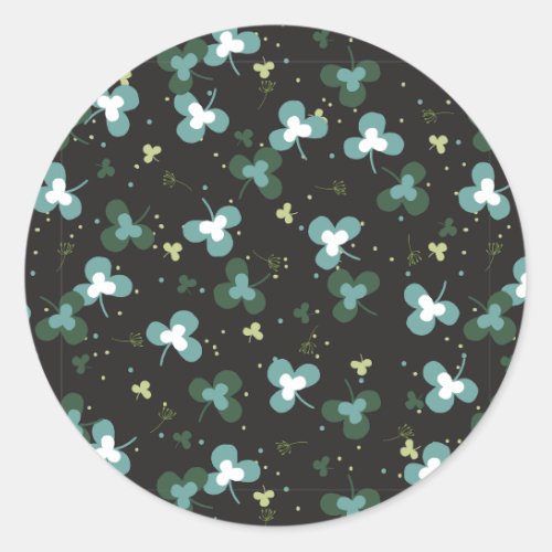 Happy Green Clover Leaves Art Pattern IV Classic Round Sticker