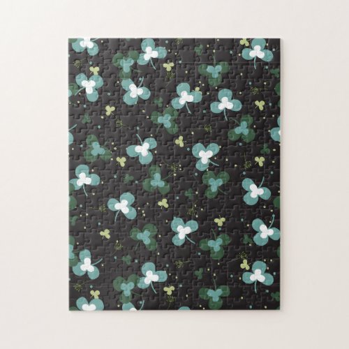 Happy Green Clover Leaves Art Pattern IV Jigsaw Puzzle