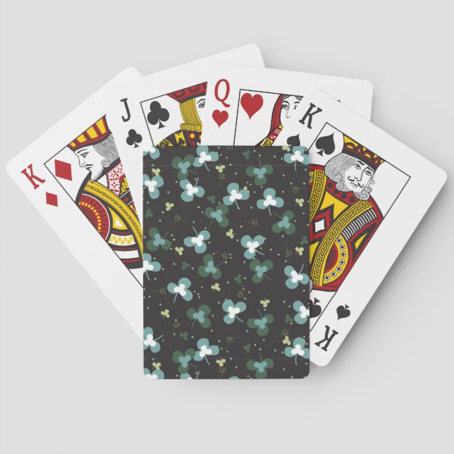 Happy Green Clover Leaves Art Pattern IV Poker Cards (Back)
