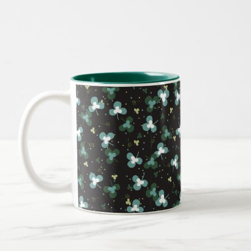 Happy Green Clover Leaves Art Pattern IV Two_Tone Coffee Mug