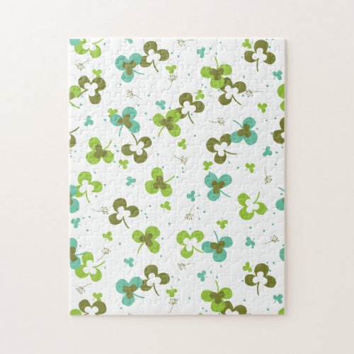 Happy Green Clover Leaves Art Pattern Jigsaw Puzzle