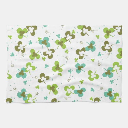 Happy Green Clover Leaves Art Pattern Kitchen Towel