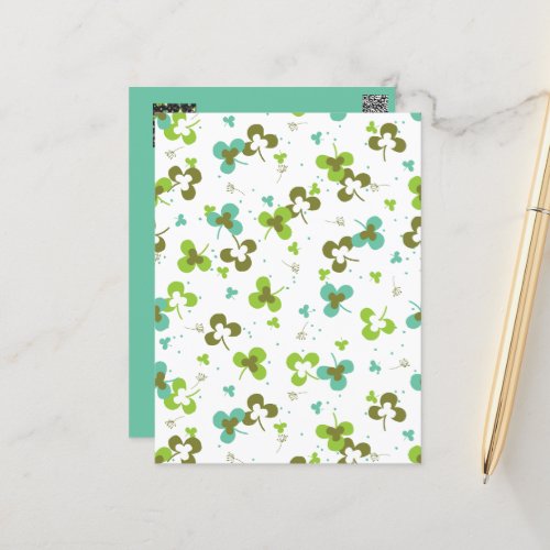 Happy Green Clover Leaves Art Pattern Postcard