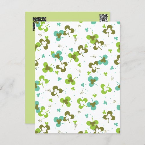 Happy Green Clover Leaves Art Pattern Postcard