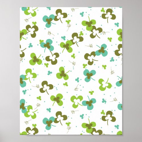 Happy Green Clover Leaves Art Pattern Poster