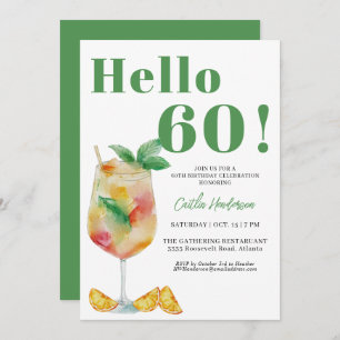 Happy Green Cocktail Drink 60th Birthday Invitation