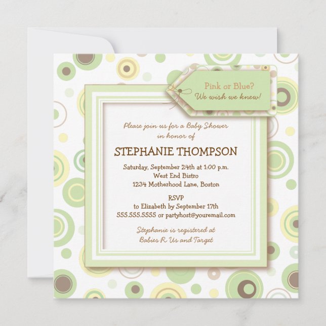 Happy Green Dots Neutral Baby Shower Invitation (Front)