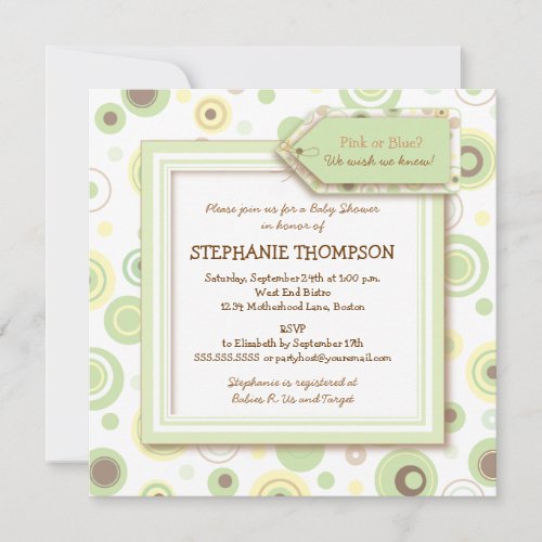 Happy Green Dots Neutral Baby Shower Invitation