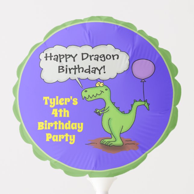 Happy green dragon cartoon birthday balloon (Front)