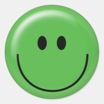 Happy Green Face Classic Round Sticker by ArtisticAttitude at Zazzle