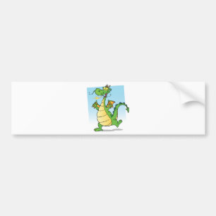 Happy Green Fire Breathing Dragon Dancing Bumper Sticker