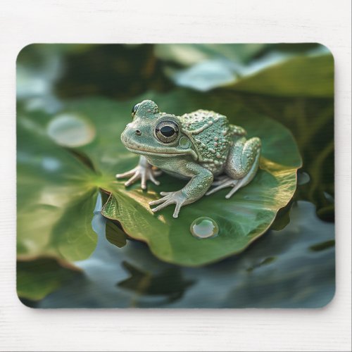 Happy Green Frog On Lily Pad in Pond Mouse Pad