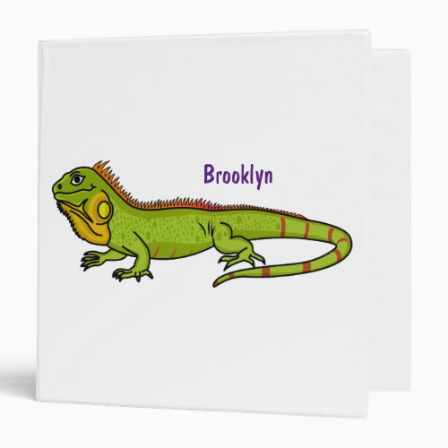 Happy green iguana cartoon illustration 3 ring binder