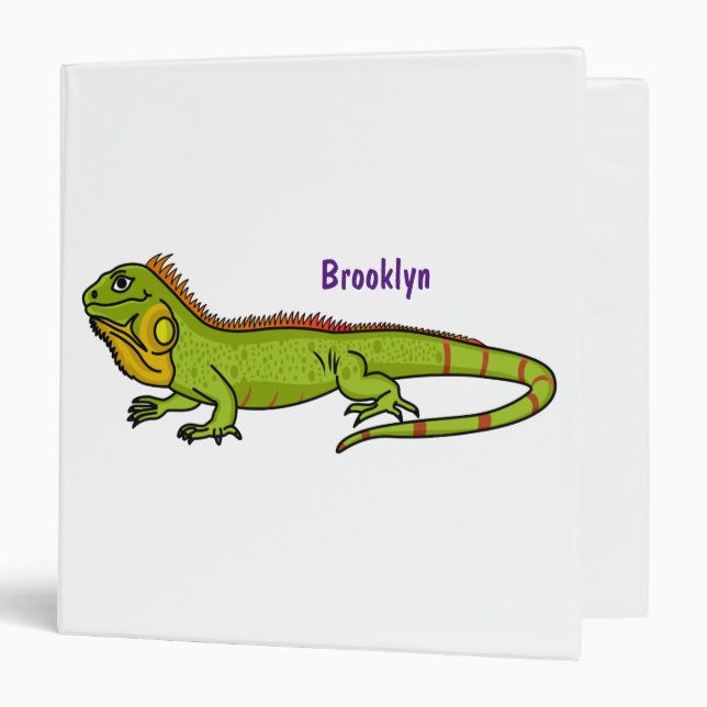 Happy green iguana cartoon illustration 3 ring binder (Front/Inside)