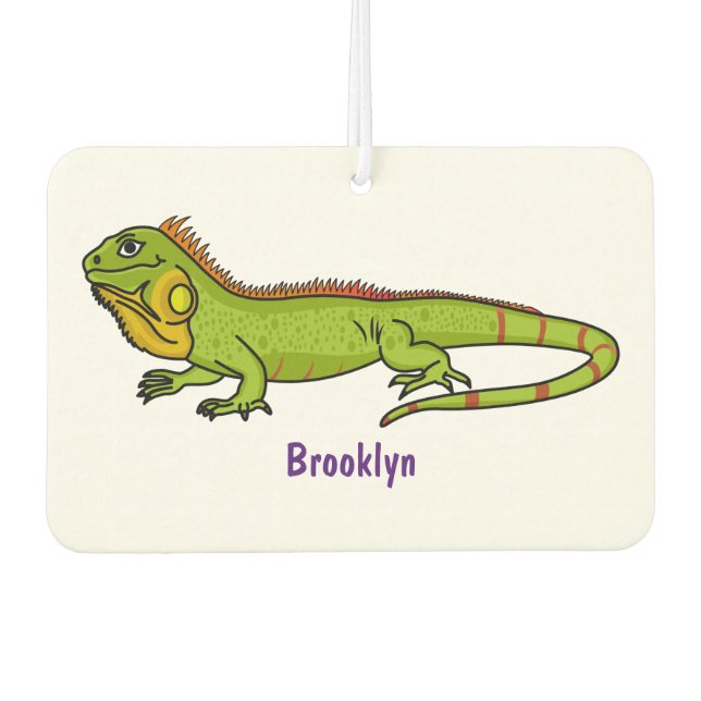Happy green iguana cartoon illustration  air freshener (Front)