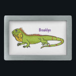 Happy green iguana cartoon illustration belt buckle<br><div class="desc">This happy green iguana is drawn in fun cartoon style. Reptiles rule!</div>