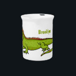 Happy green iguana cartoon illustration beverage pitcher<br><div class="desc">This happy green iguana is drawn in fun cartoon style. Reptiles rule!</div>