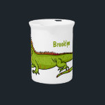 Happy green iguana cartoon illustration beverage pitcher<br><div class="desc">This happy green iguana is drawn in fun cartoon style. Reptiles rule!</div>