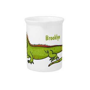 Happy green iguana cartoon illustration beverage pitcher