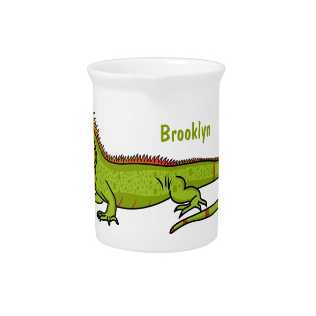 Happy green iguana cartoon illustration beverage pitcher (Front)