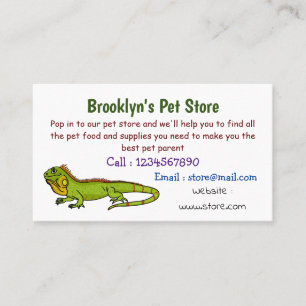 Happy green iguana cartoon illustration business card