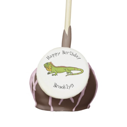 Happy green iguana cartoon illustration cake pops