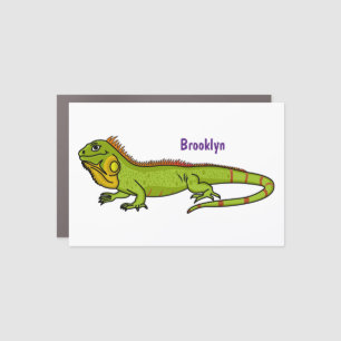 Happy green iguana cartoon illustration car magnet