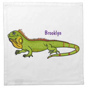 Happy green iguana cartoon illustration cloth napkin
