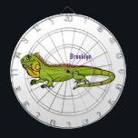 Happy green iguana cartoon illustration dart board<br><div class="desc">This happy green iguana is drawn in fun cartoon style. Reptiles rule!</div>