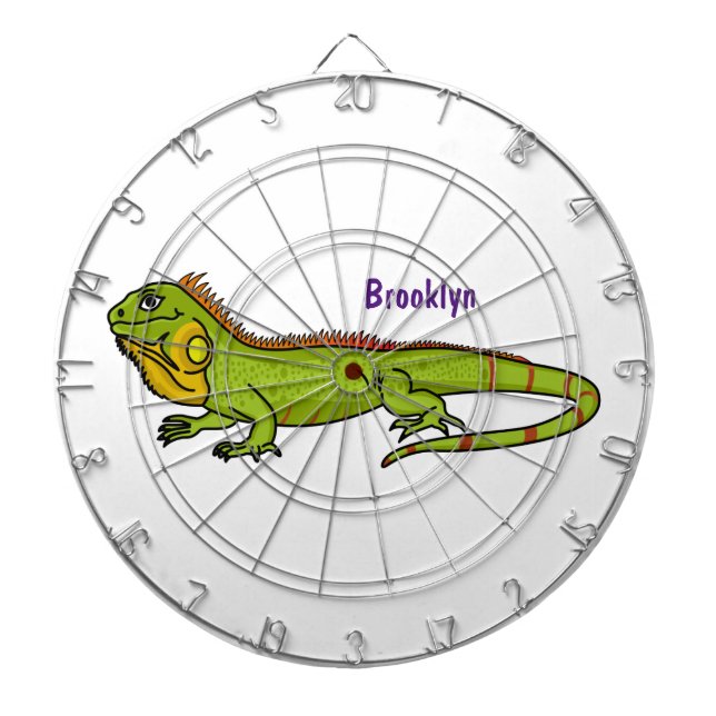 Happy green iguana cartoon illustration dart board (Front)