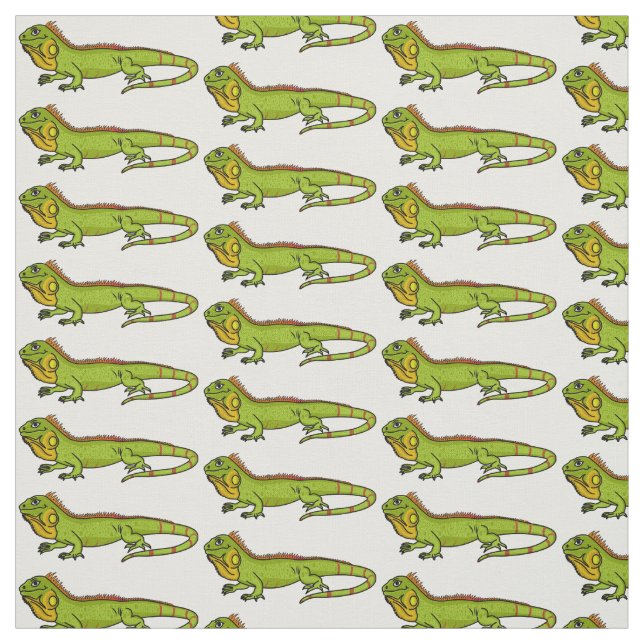 Happy green iguana cartoon illustration fabric (Swatch)