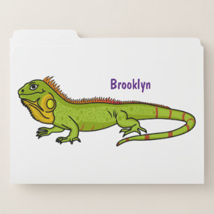Happy green iguana cartoon illustration file folder