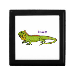 Happy green iguana cartoon illustration gift box