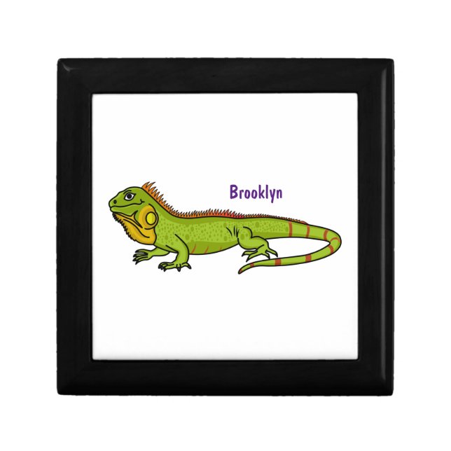 Happy green iguana cartoon illustration gift box (Front)