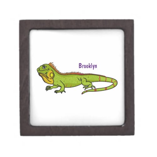 Happy green iguana cartoon illustration gift box