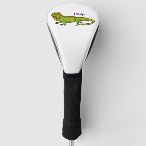 Happy green iguana cartoon illustration golf head cover