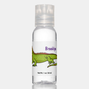 Happy green iguana cartoon illustration hand sanitizer