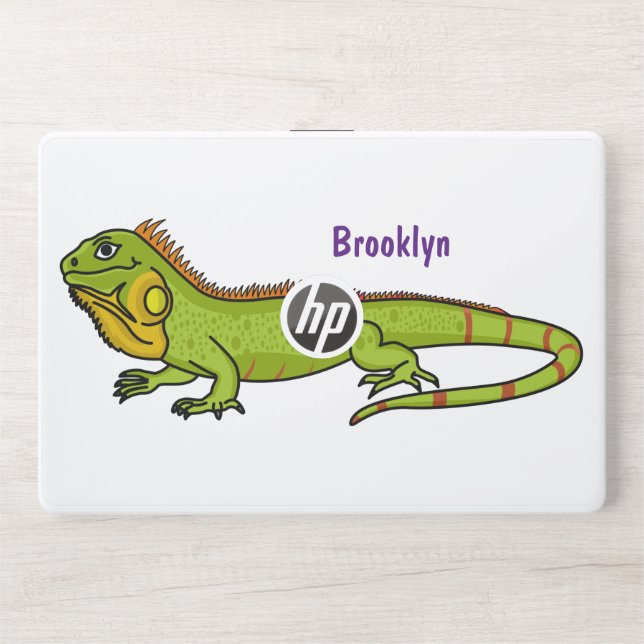 Happy green iguana cartoon illustration HP laptop skin (Front)